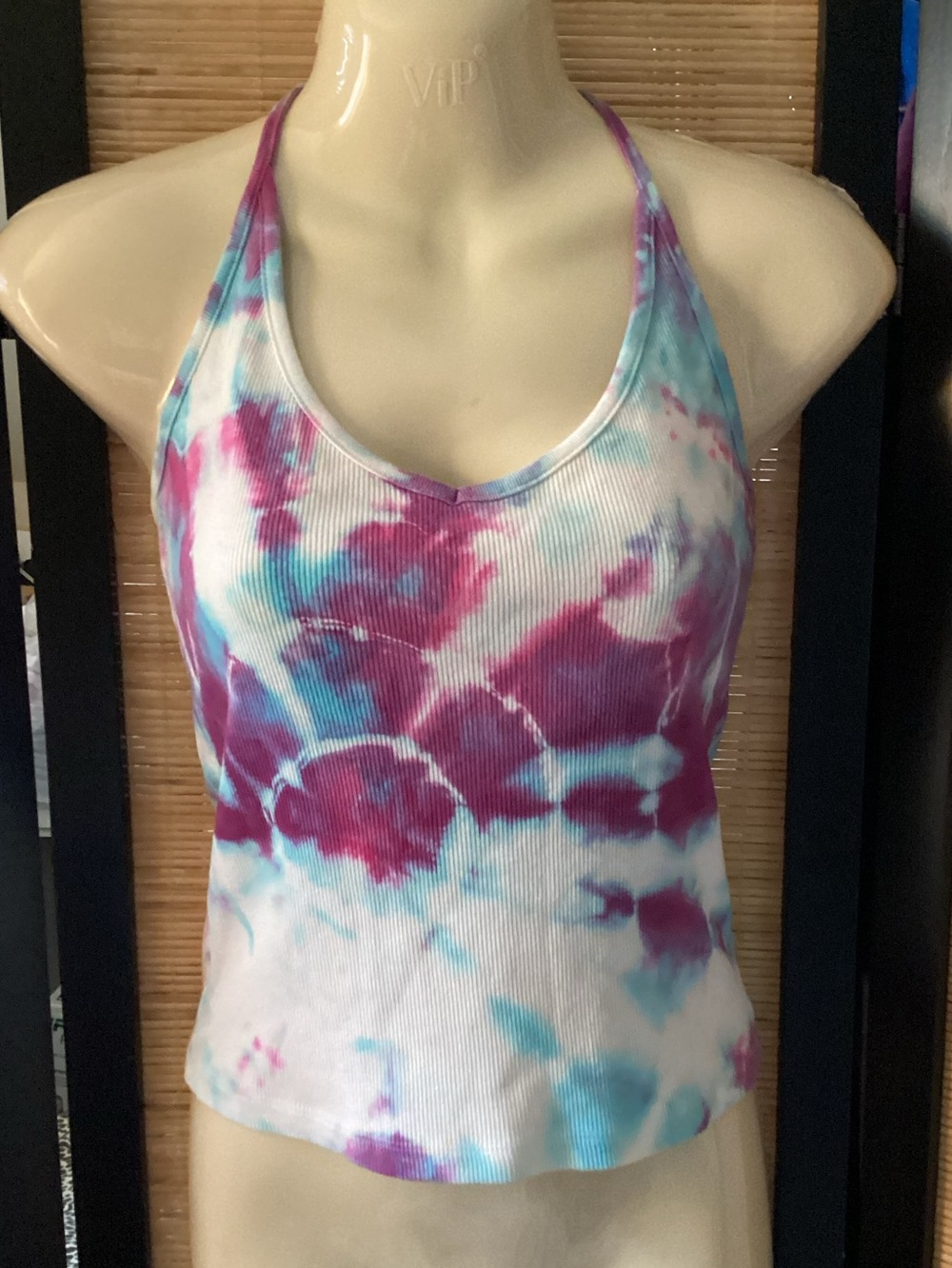 Rare Vintage 90s J Crew tie dye halter top Sz S cropped tie back cotton USA made